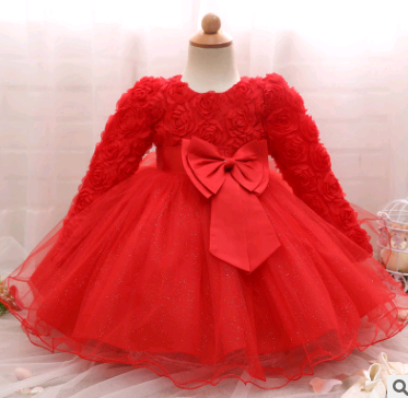 Vestido de meninas de manga comprida rosa vestido de noiva infantil saia