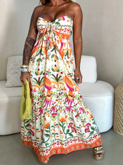Elegant Plus-Size Halter Dress – Vibrant Floral & Animal Print, Lightweight Polyester, Perfect for Summer Getaways