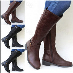 Botas femininas de salto grosso e cano longo plus size