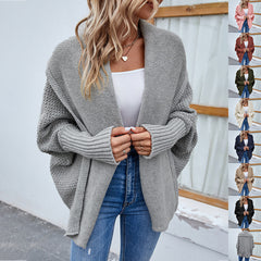 Novo suéter de malha solto cor sólida manga morcego grande lapela cardigan outono e inverno moda jaqueta para roupas femininas