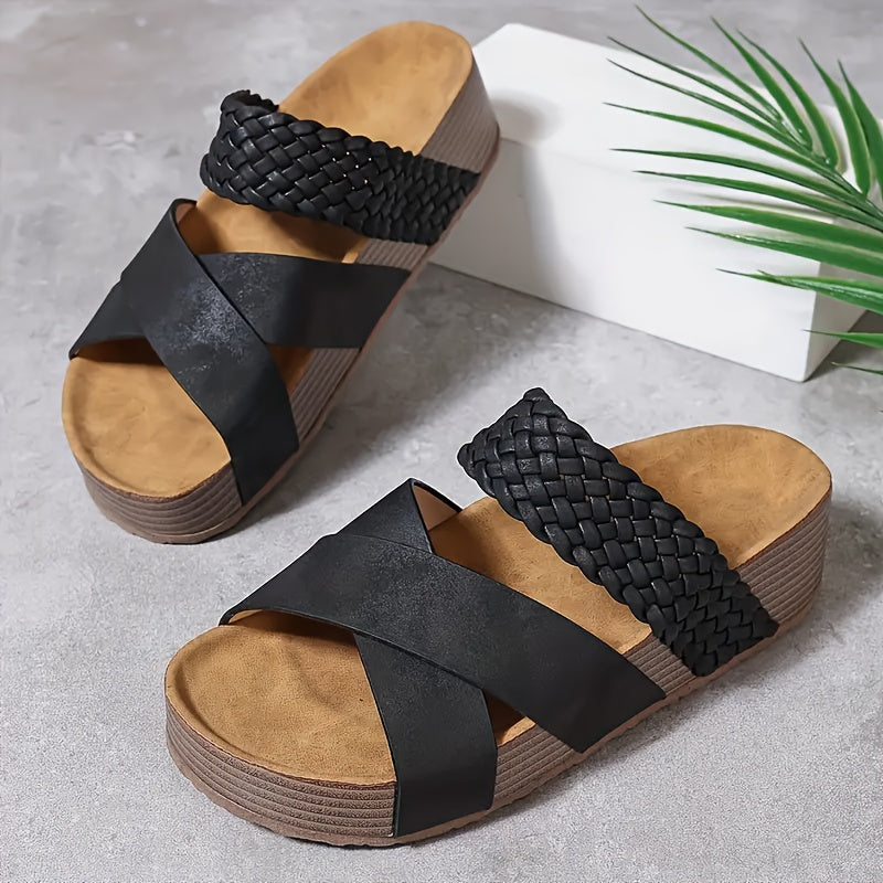 Women’s braided thick sole slippers – comfy, casual, with stylish cross straps