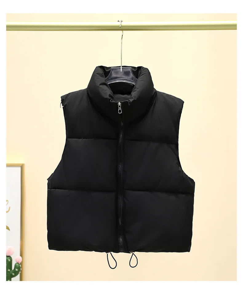 Women Autumn Winter Short Down Vest Stand Collar Warm Casual Elegant Sleeveless Coats Outdoor Quilted Travel Jackets Clothes