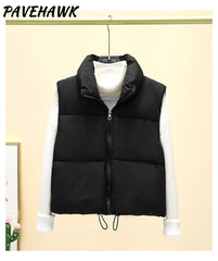 Women Autumn Winter Short Down Vest Stand Collar Warm Casual Elegant Sleeveless Coats Outdoor Quilted Travel Jackets Clothes