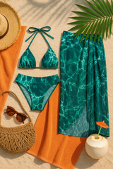 Women's Tie-Dye Bikini Set With Triangle Top, High Cut Bottoms, And Cover-Up Skirt Three-Piece Swimsuit