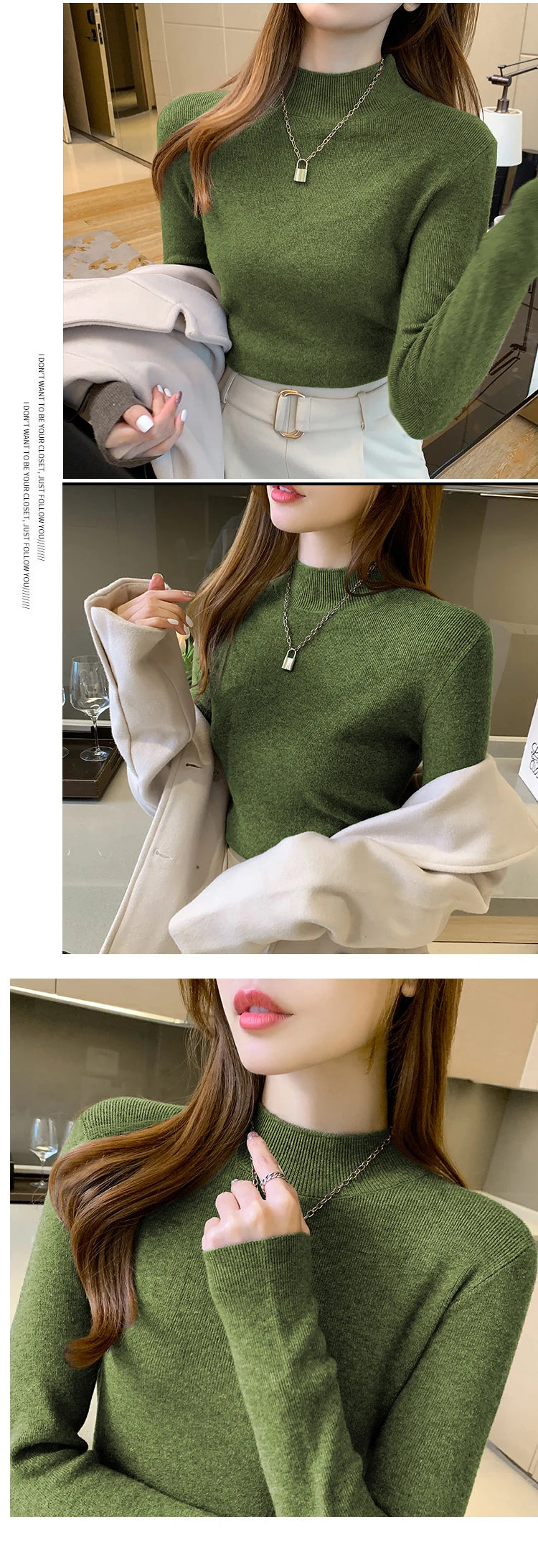 AOSSVIAO Turtleneck Sweater Women Fashion 2024 New Stretch Tops Women Knitted Pullovers Long Sleeve Bottoming Knitted Sweater