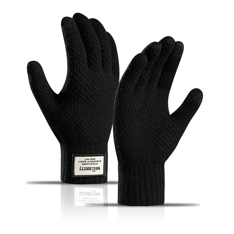 Guantes de pantalla táctil de lana cálida con acolchado de terciopelo y jacquard grueso para hombre