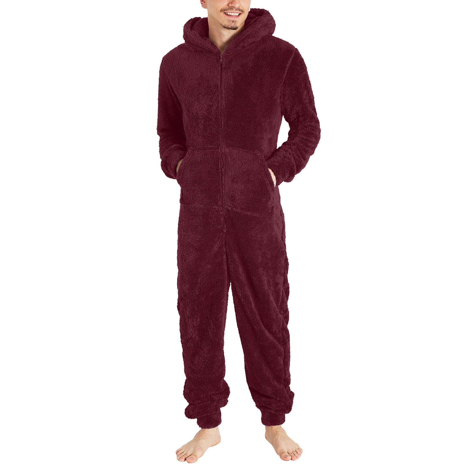 Pijama térmico de felpa con cremallera a la moda para hombre