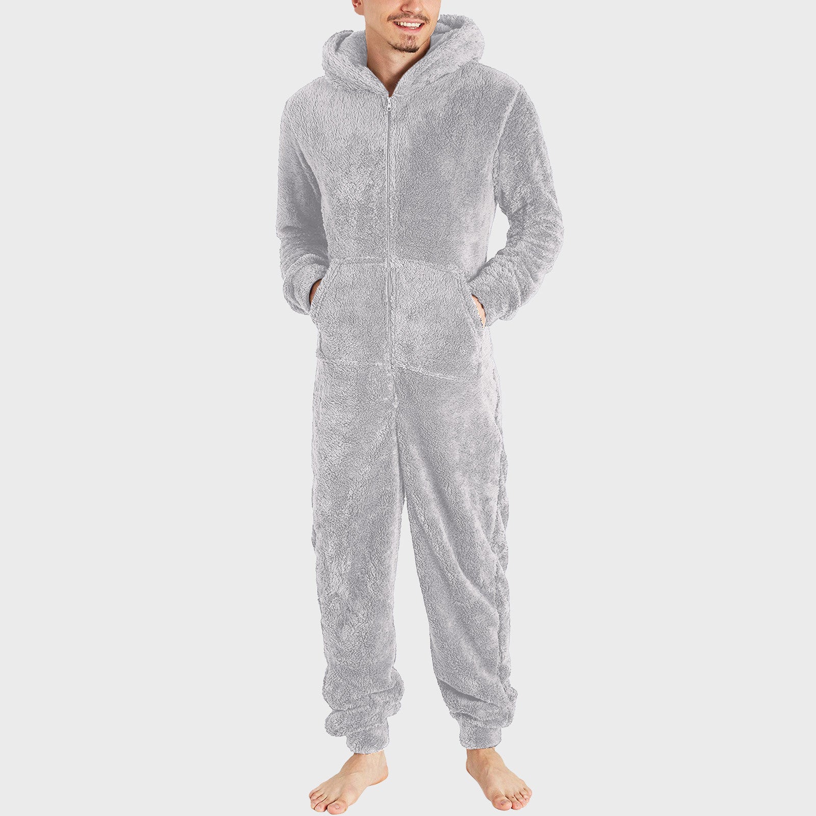 Pijama térmico de felpa con cremallera a la moda para hombre