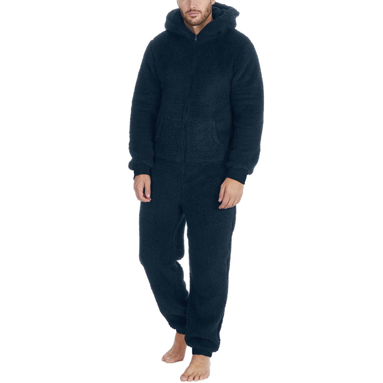 Pijama térmico de felpa con cremallera a la moda para hombre