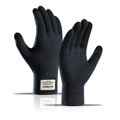 Guantes de pantalla táctil de lana cálida con acolchado de terciopelo y jacquard grueso para hombre