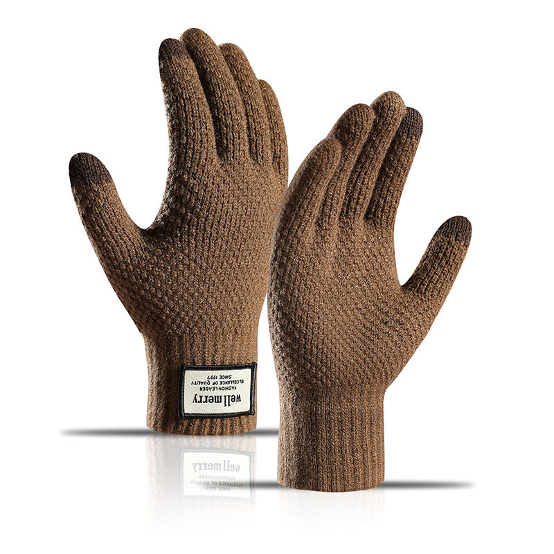 Guantes de pantalla táctil de lana cálida con acolchado de terciopelo y jacquard grueso para hombre