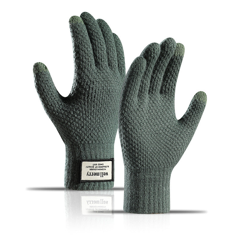 Guantes de pantalla táctil de lana cálida con acolchado de terciopelo y jacquard grueso para hombre