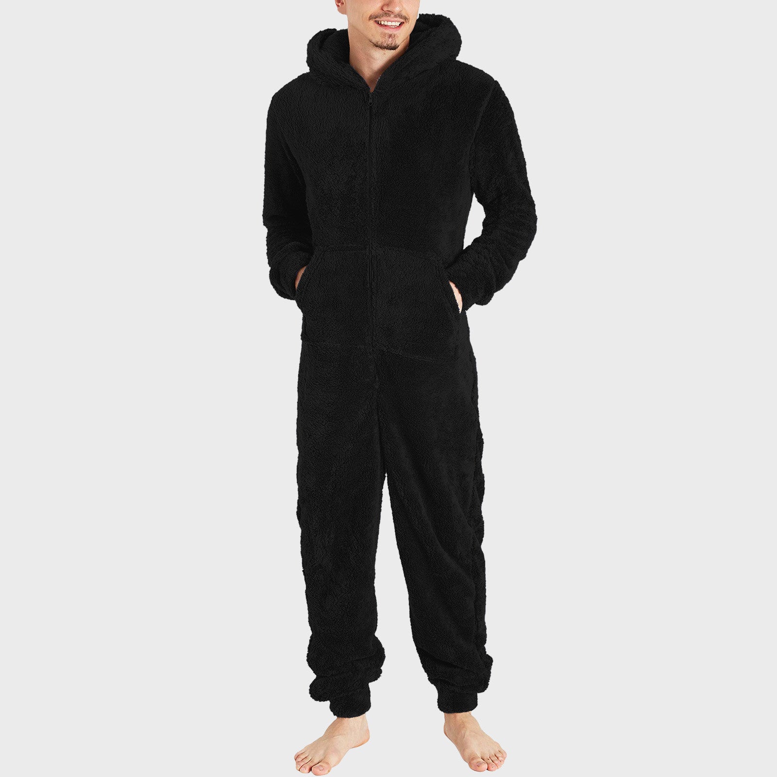 Pijama térmico de felpa con cremallera a la moda para hombre