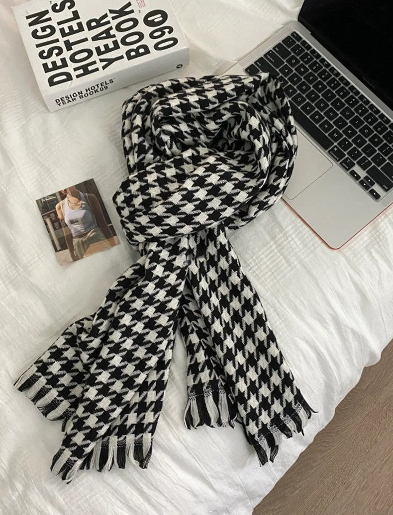 Women's Cashmere-like Houndstooth Design Outer Shawl Scarf