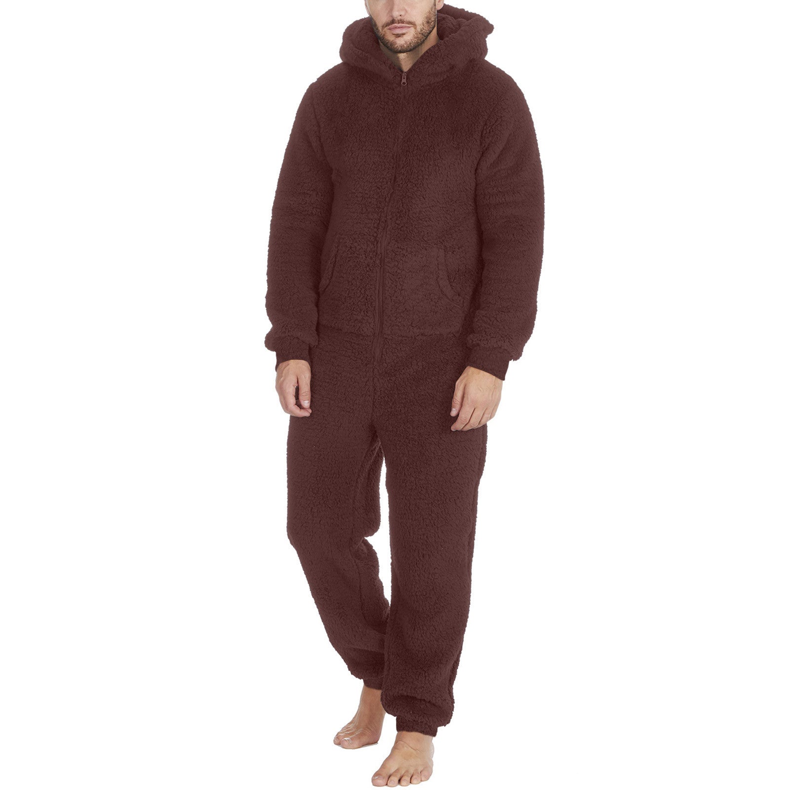 Pijama térmico de felpa con cremallera a la moda para hombre