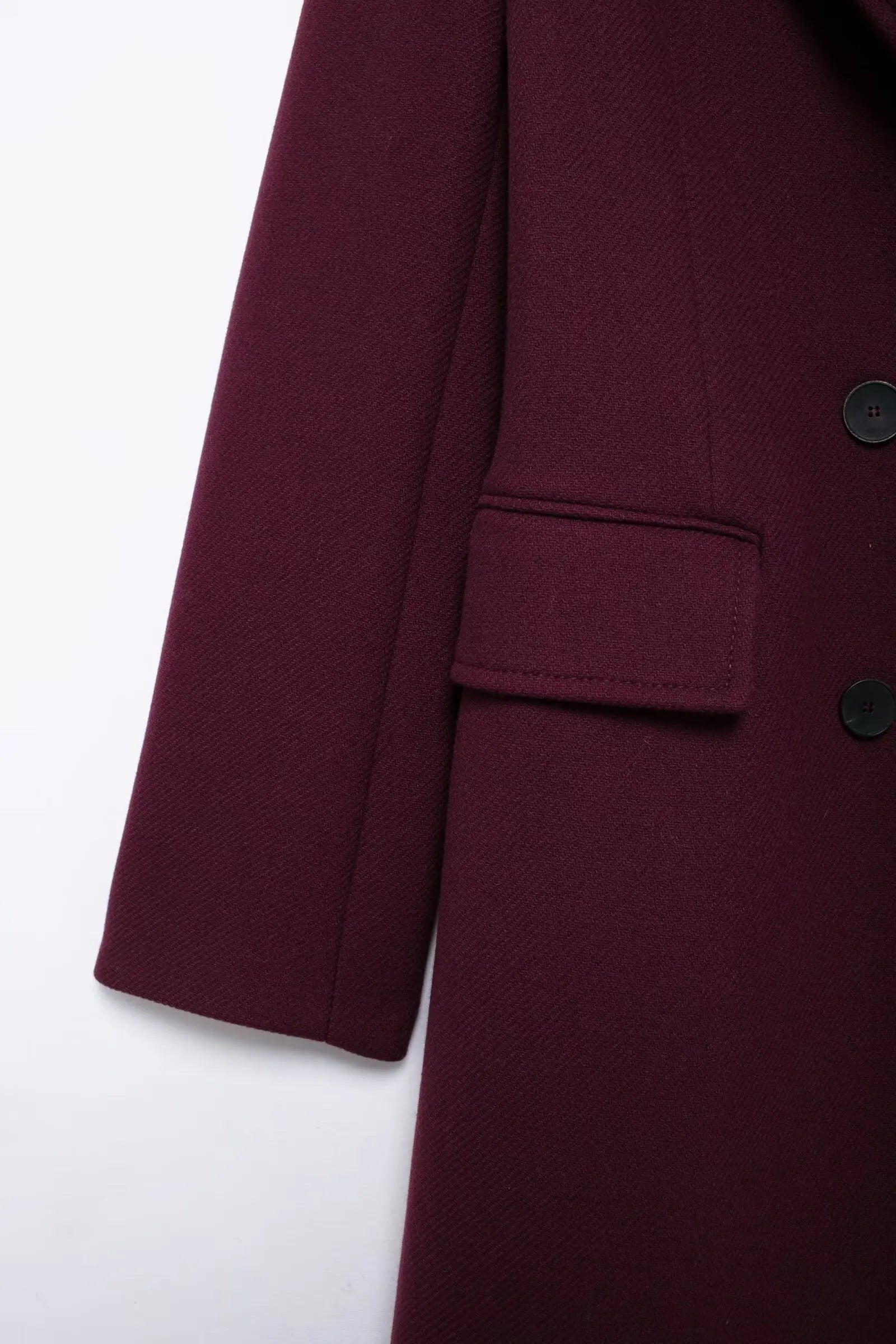 Burgundy Wool Blend Double-Breasted Coat – Autumn & Winter