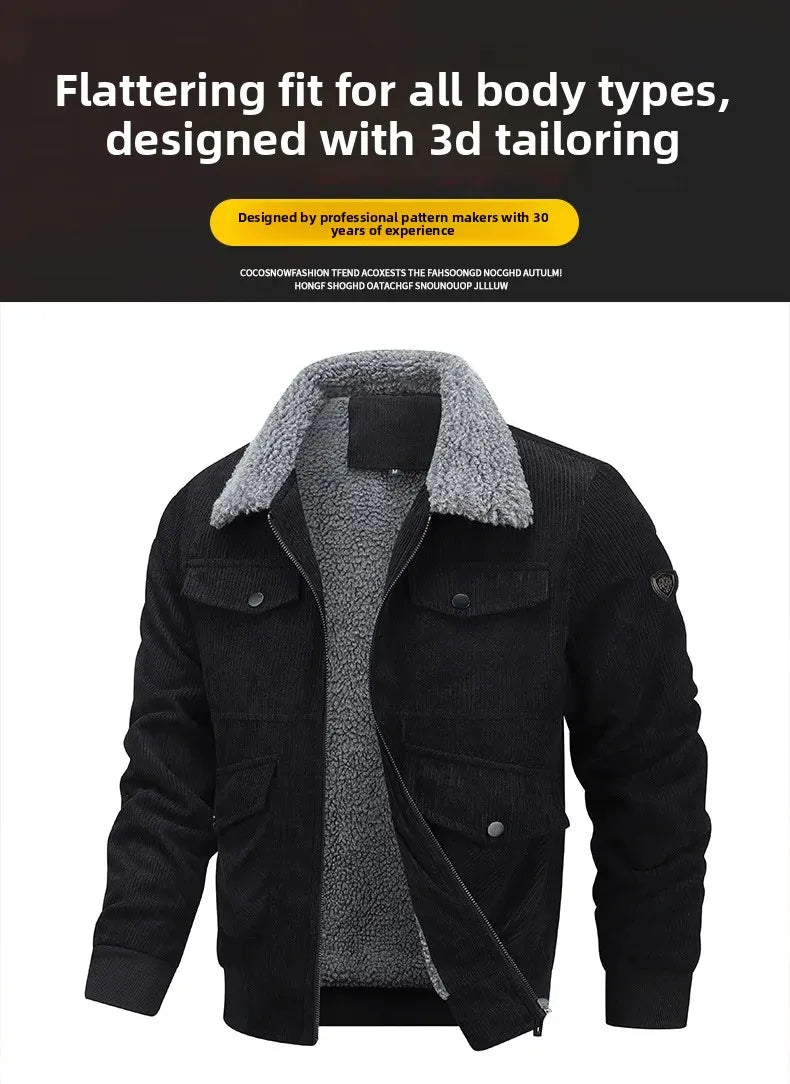 Men’s Corduroy Jacket – Thickened, warm, flocked lining, stylish and lightweight.
