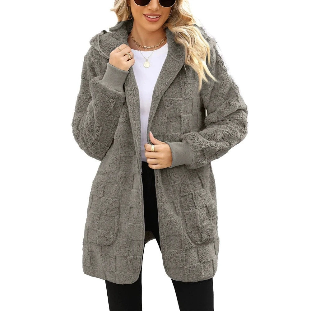 Oversized Hooded Plush Velvet Jacket – Autumn & Winter