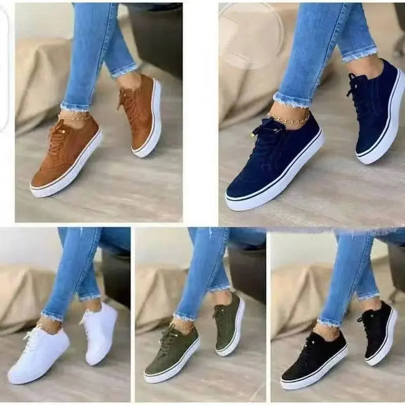 2024 New Women's Low-top Vulcanized Shoes Round Toe Casual Shoes Flat Shoes Lace-up Walking Shoes Women Versatile Comfortable