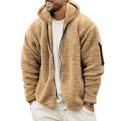Men’s Fleece Jacket – Hooded, warm, loose fit, casual winter style.