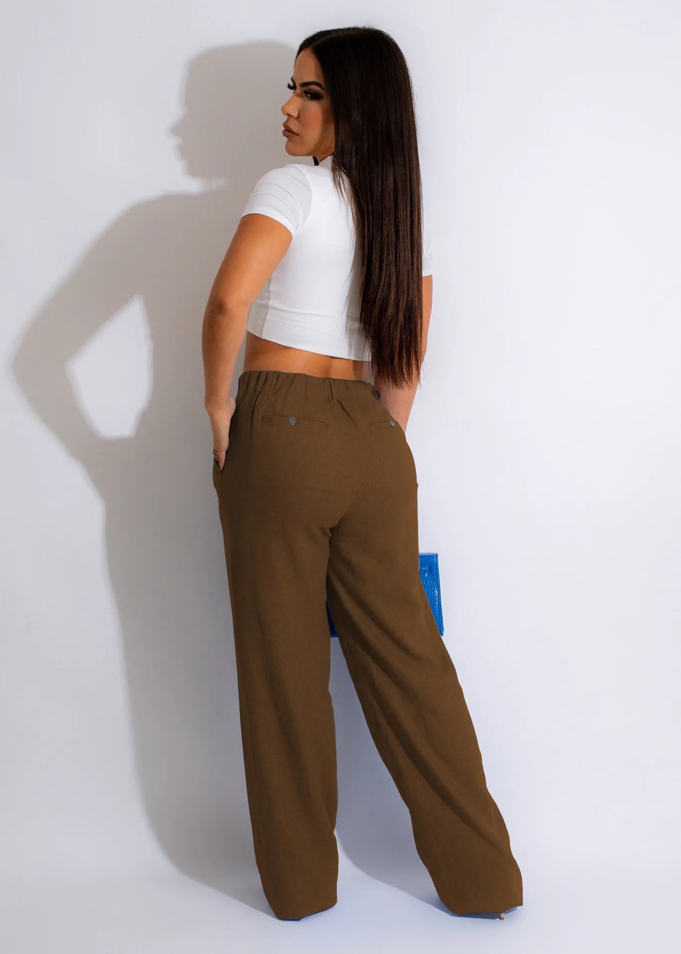 Women Fashion Cotton Linen Pants Straight Wide Leg Zipper Fly Draped High Waist Tailored Trousers Summer OL Work Office Pants