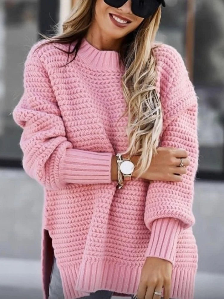Loose Black Knit Sweater with High Neck – Autumn & Winter