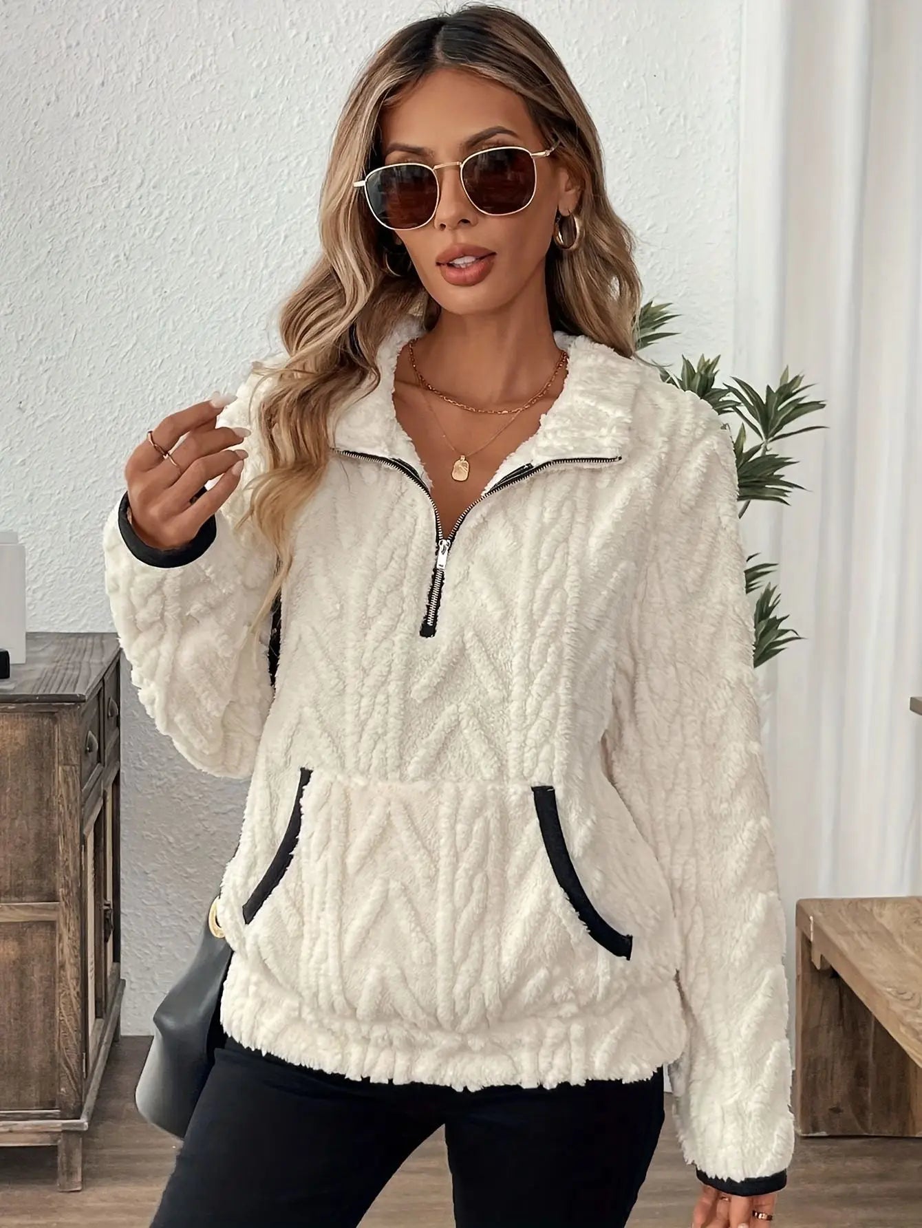 Oversized Fleece Half-Zip Sweatshirt – Autumn & Winter