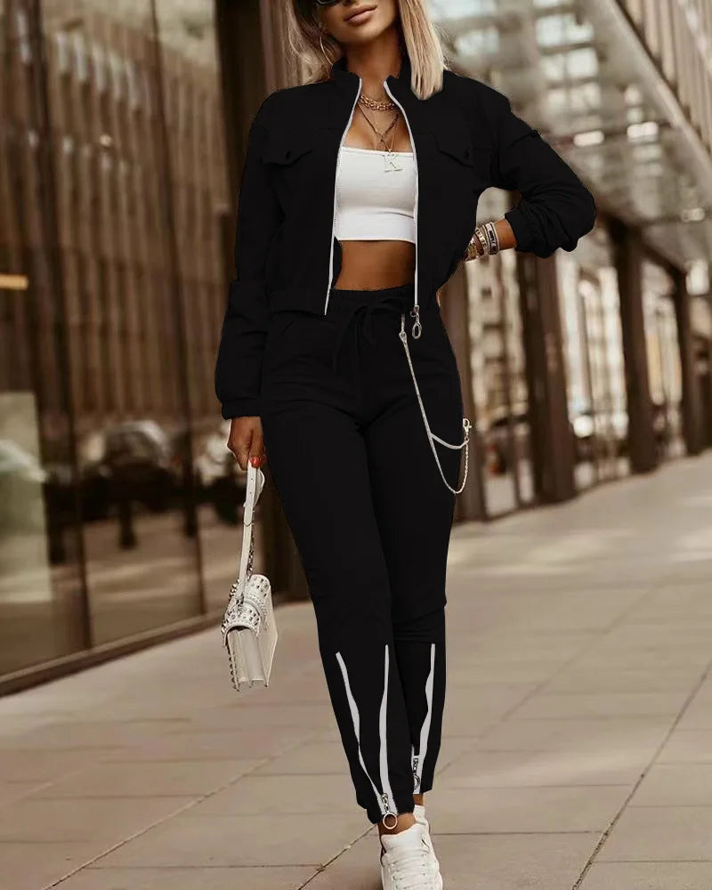 2024 Sportsuits for Women Two Piece Suits Solid Sweatshirts Long Pants Fashion Sets Autumn Winter Casual Zipper Tracksuits S-2XL