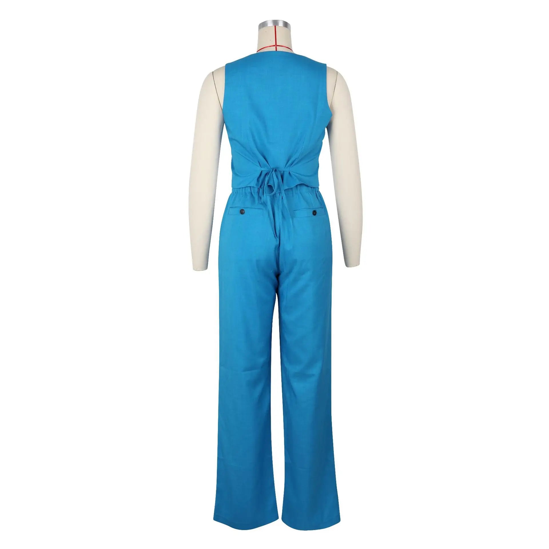 Fashion Sleeveless Vest Pants Women Solid Color Suit Spring Summer V Neck Ultra Short Top + Slim Pants Female Office 2 Piece Set