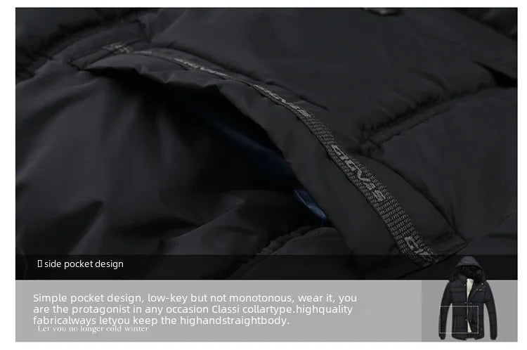 Thickened cotton padded men’s jacket, warm and medium-length.