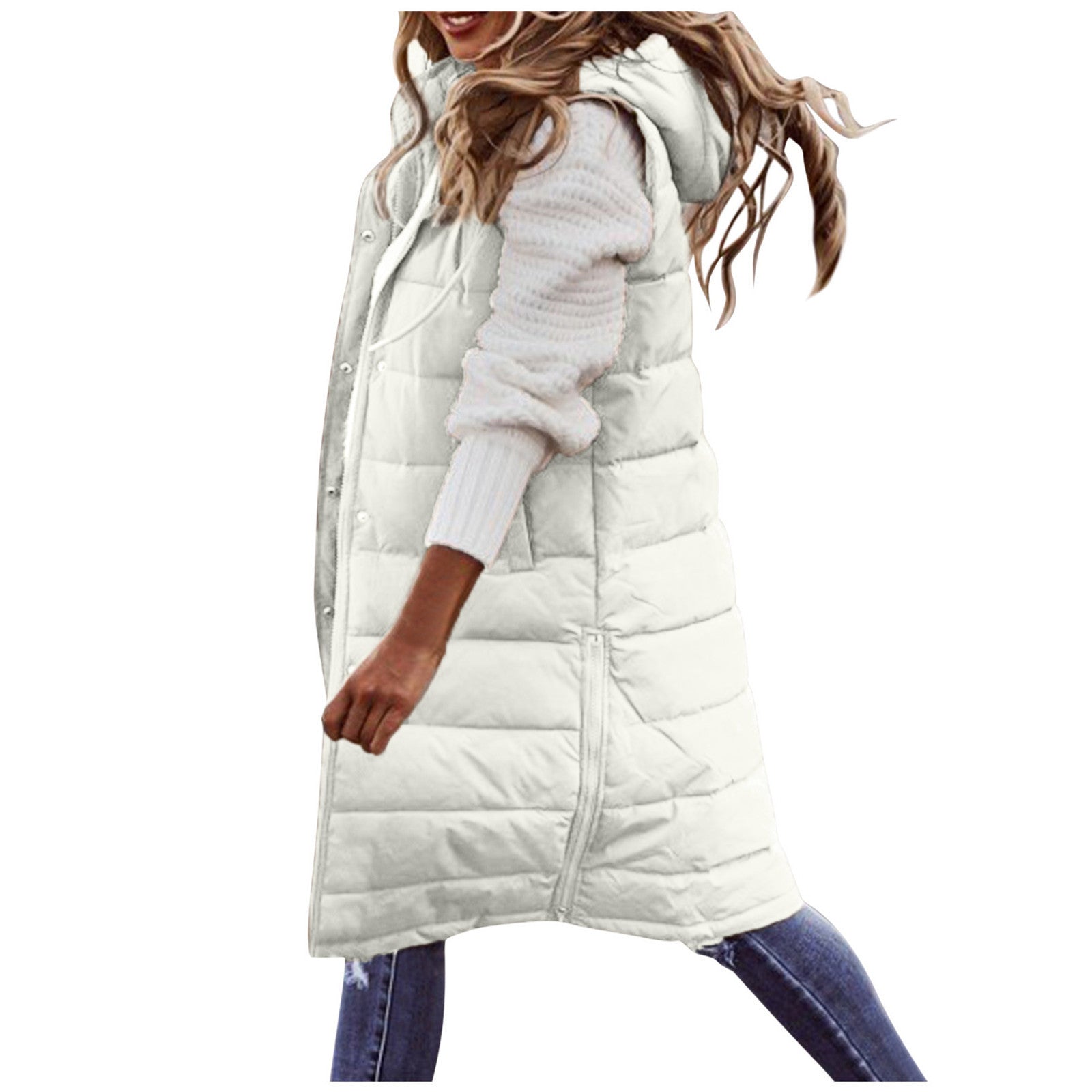 Sleeveless Winter Jacket Women Midi Coats Down Vest Keep Warm Elegant Black Hooded Street Hipster Lady Cotton Overcoat