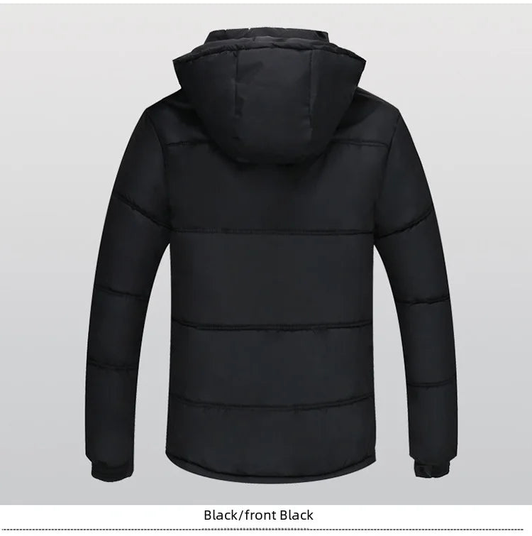 Thickened cotton padded men’s jacket, warm and medium-length.