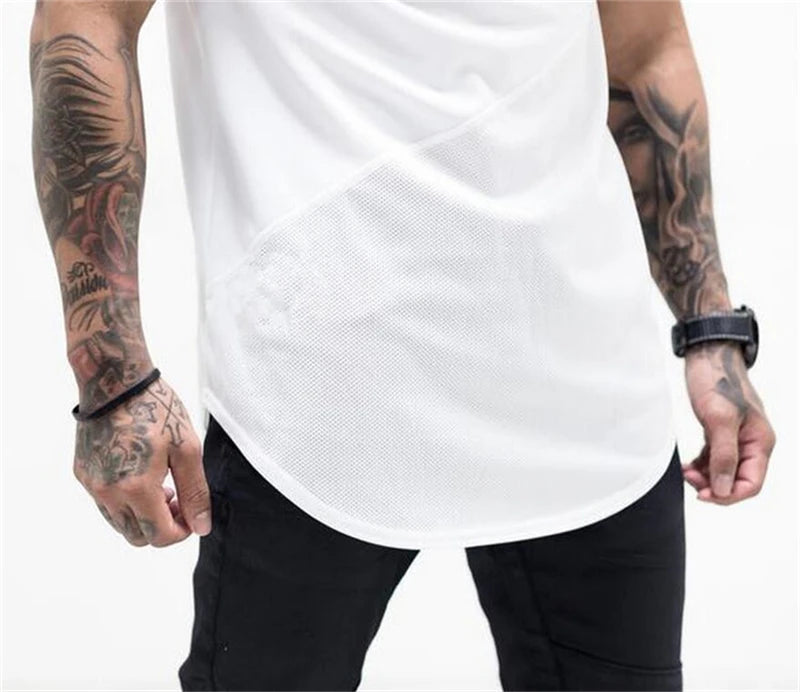 Cotton Patchwork Mesh Breathable Sport Shirt Mens Running Short Sleeve Training T-shirt Gym Fitness Bodybuilding Muscle Clothing