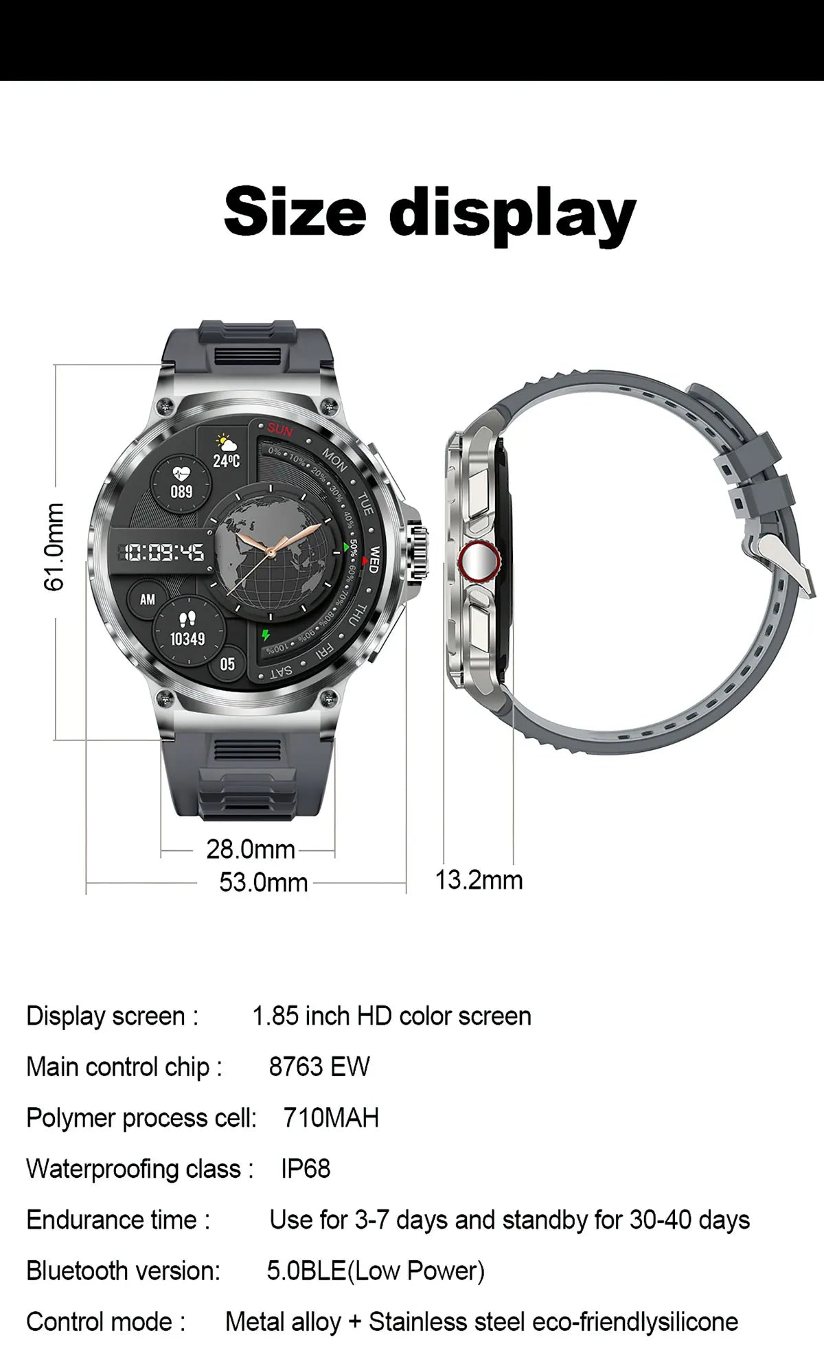 New Smart Watch Men 1.85-Inch HD Sports Bluetooth Call GPS Sports Fitness Tracker Heart Monitor 710mAh  Waterproof Smart watch