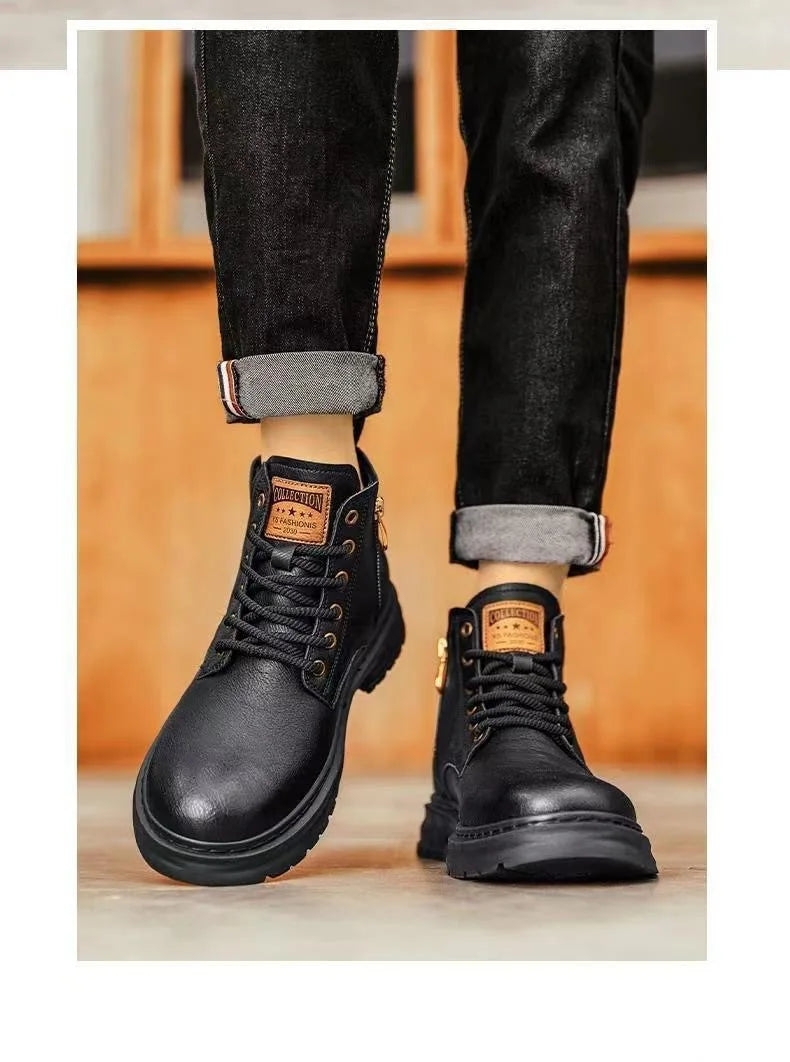 Luxury Men's Leather Boots Autumn Winter Retro British Style High-top Men Boots Classics Business Outdoor Motorcycle Boots 2024