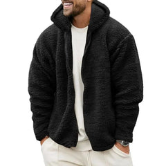 Men’s Fleece Jacket – Hooded, warm, loose fit, casual winter style.