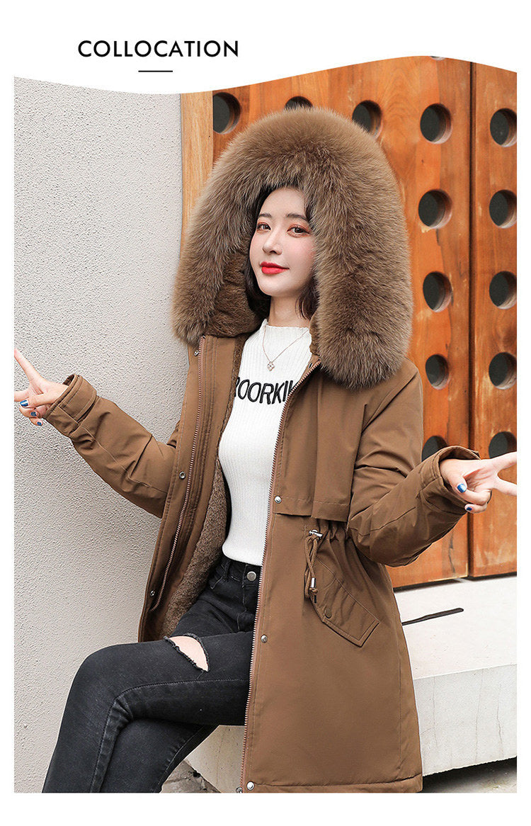 Women Parka Fashion Long Coat Wool Liner Hooded Parkas 2023 New Winter Jacket Slim with Fur Collar Warm Snow Wear Padded Clothes