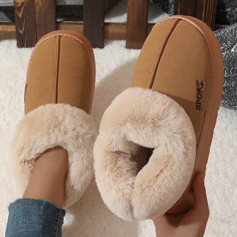 2024 Pink Faux Fur Winter Boots Women New Faux Suede Short Plush Snow Boots Woman Non Slip Thick Bottom Cotton Padded Shoes 45