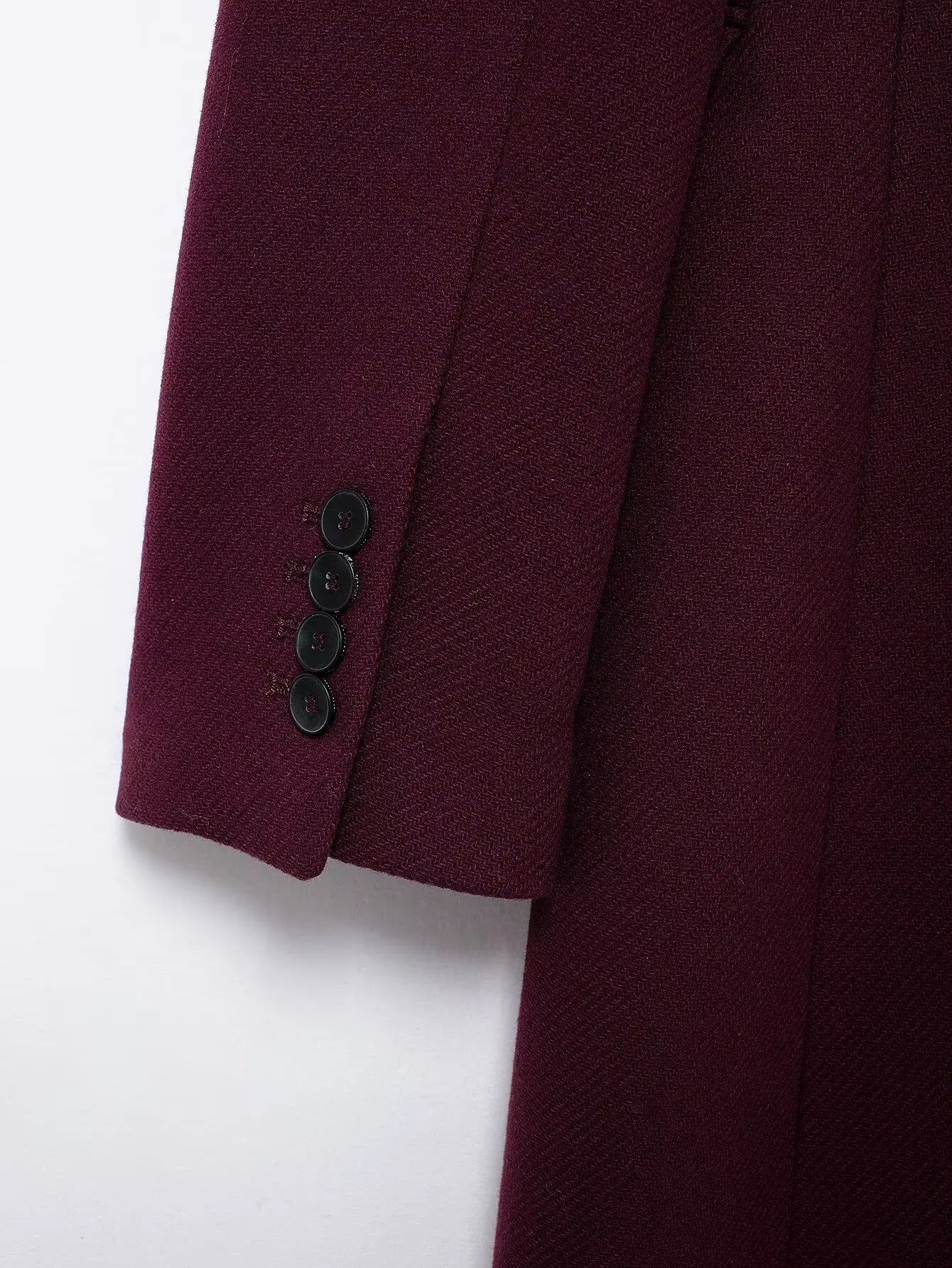 Burgundy Wool Blend Double-Breasted Coat – Autumn & Winter