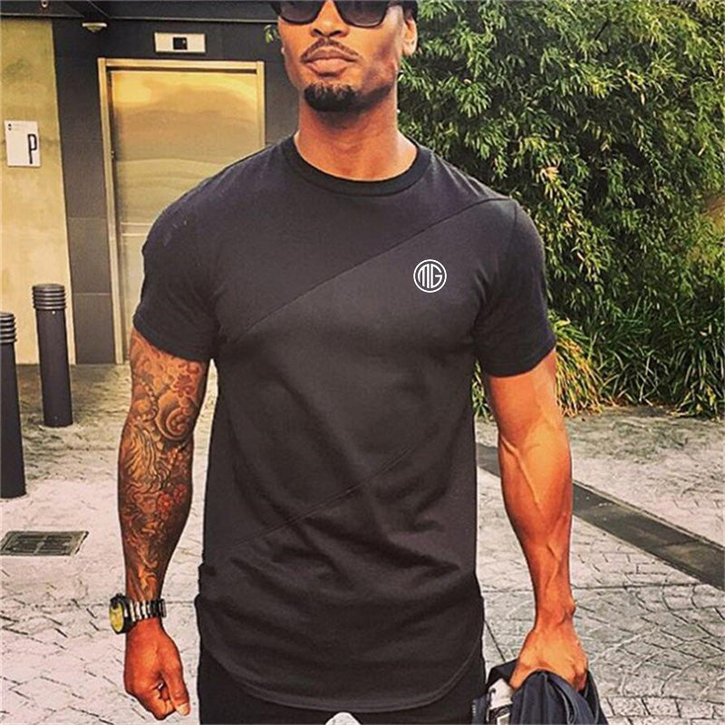 Mens Muscle T Shirt Gym Bodybuilding Fitness Tees Tops Cotton Patchwork Mesh Slim Fit T Shirt Cotton Sports Short Sleeve Tshirt