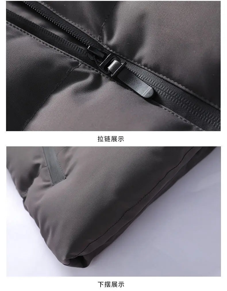 Men’s cotton puffer jacket with hood, loose fit, cropped design — perfect for casual and outdoor wear.