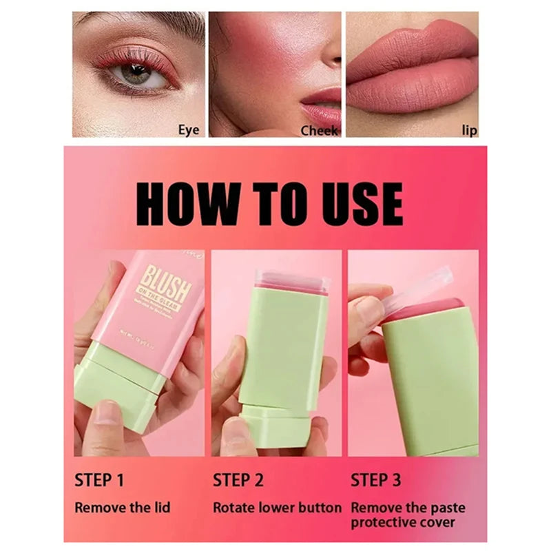 Cheek 3-in-1 Lip Tinted Moistured Blush Stick Silky Brighten Blush Cream Blusher Cosmetics Tubes Matte Contour Makeup Cosmetics