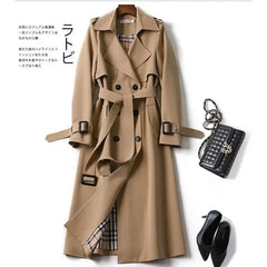 2024 Autumn Elegant Long Women Trench Lace Up Waist Casual Solid V Neck Overcoat Plus Size Long Sleeve Windbreaker Female Trench