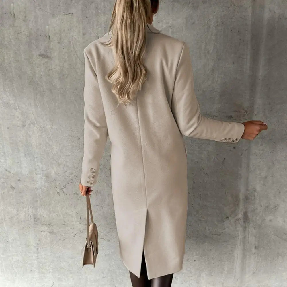 Women’s Wool Coat – Autumn/Winter, elegant, stylish, with lapel and buttons.