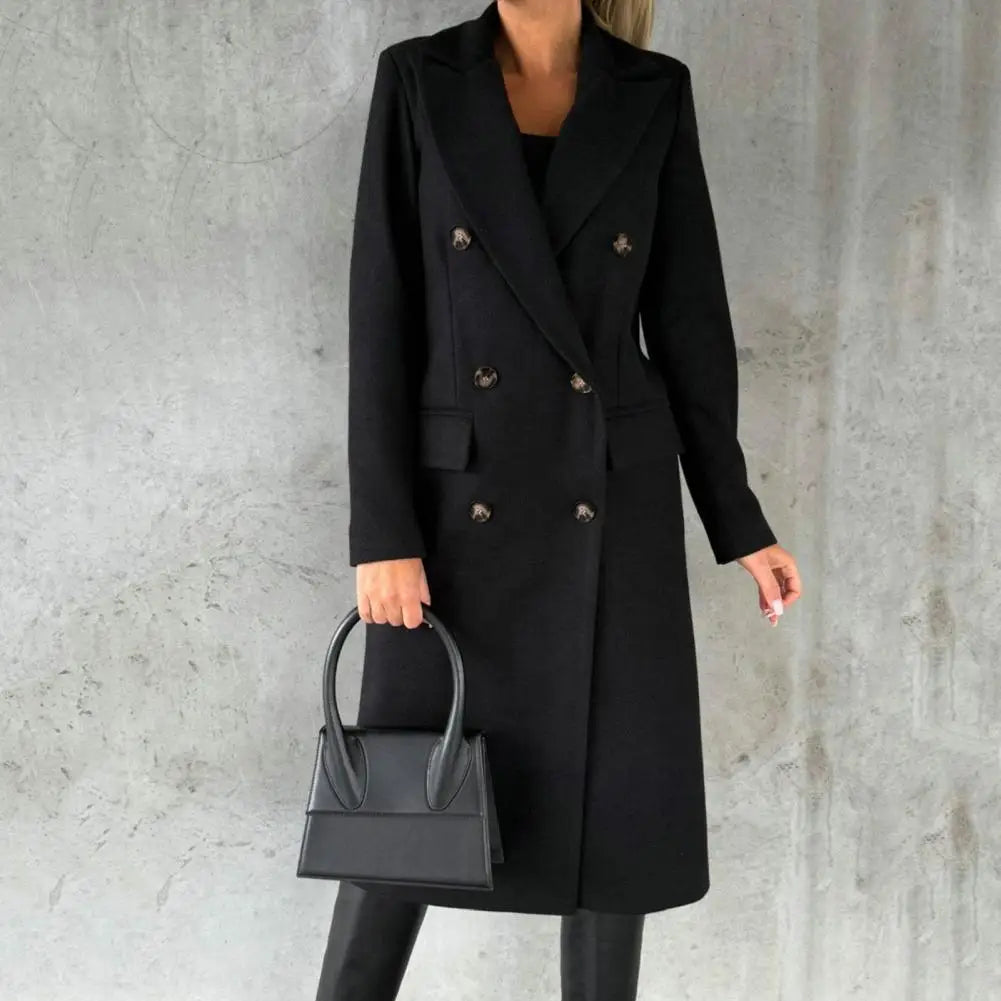 Women’s Wool Coat – Autumn/Winter, elegant, stylish, with lapel and buttons.
