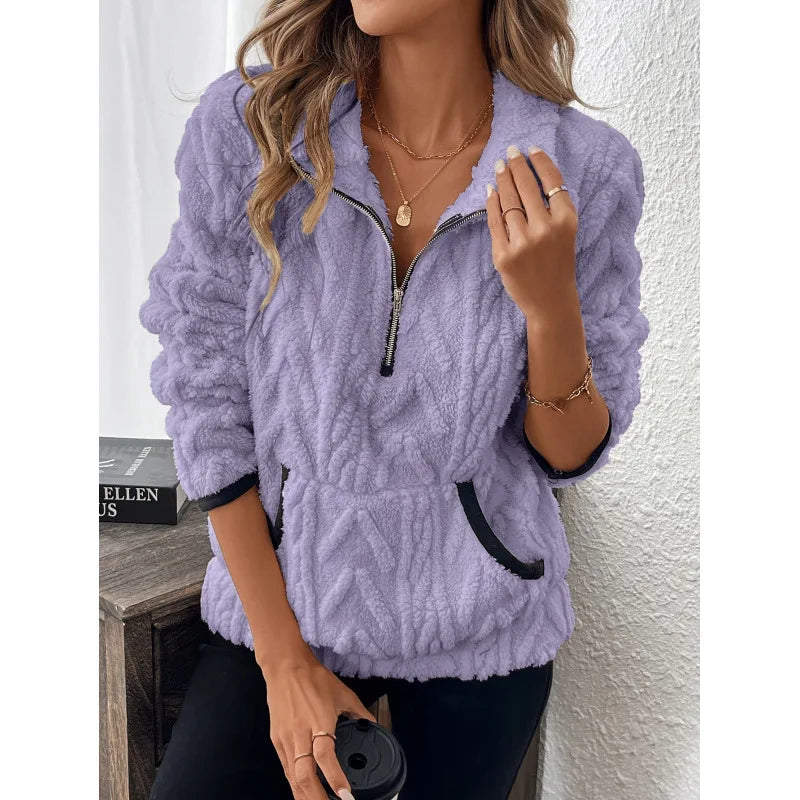 Oversized Fleece Half-Zip Sweatshirt – Autumn & Winter