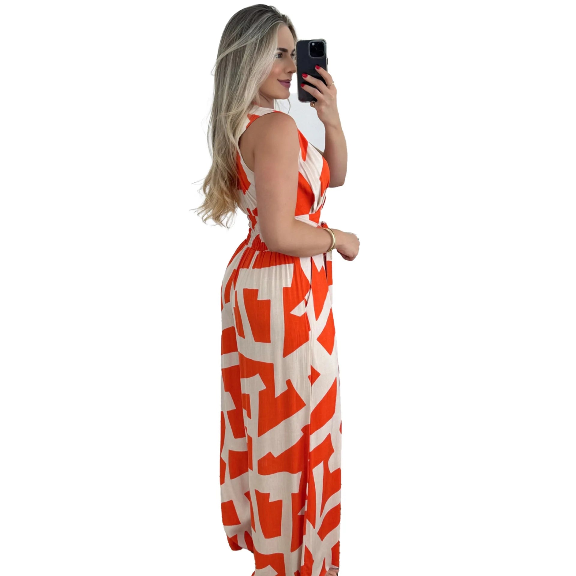 Women's fashionable and minimalist style women's deep V-waist tied jumpsuit -88209 sleeveless mid waist straight leg pants 2024