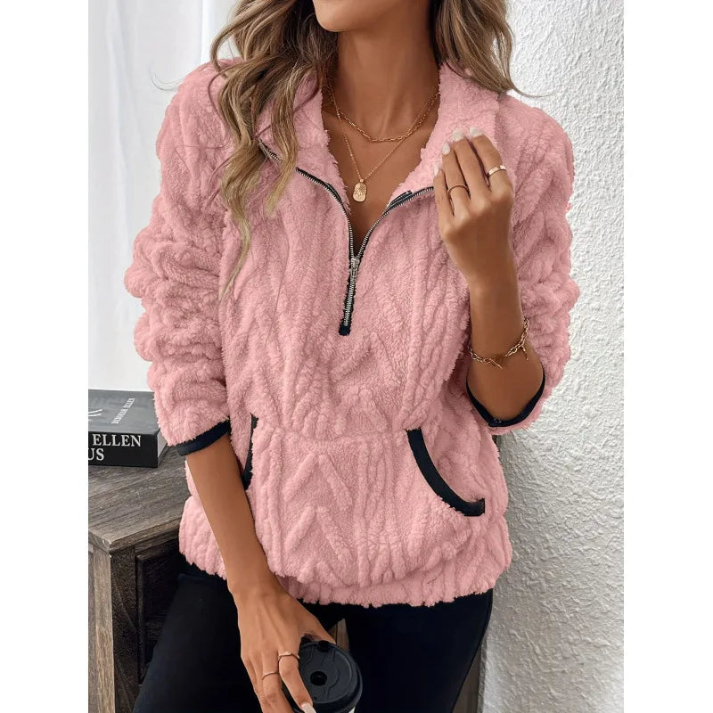 Oversized Fleece Half-Zip Sweatshirt – Autumn & Winter