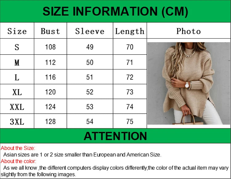 Loose Black Knit Sweater with High Neck – Autumn & Winter