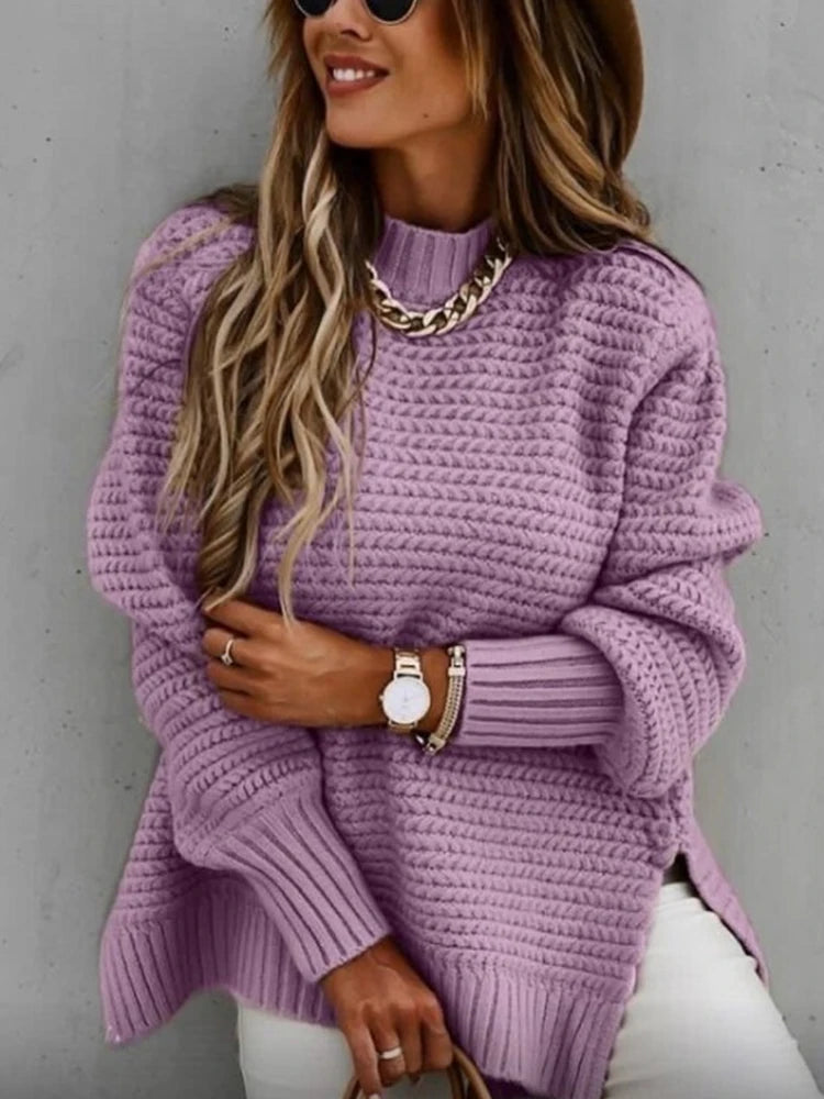 Loose Black Knit Sweater with High Neck – Autumn & Winter